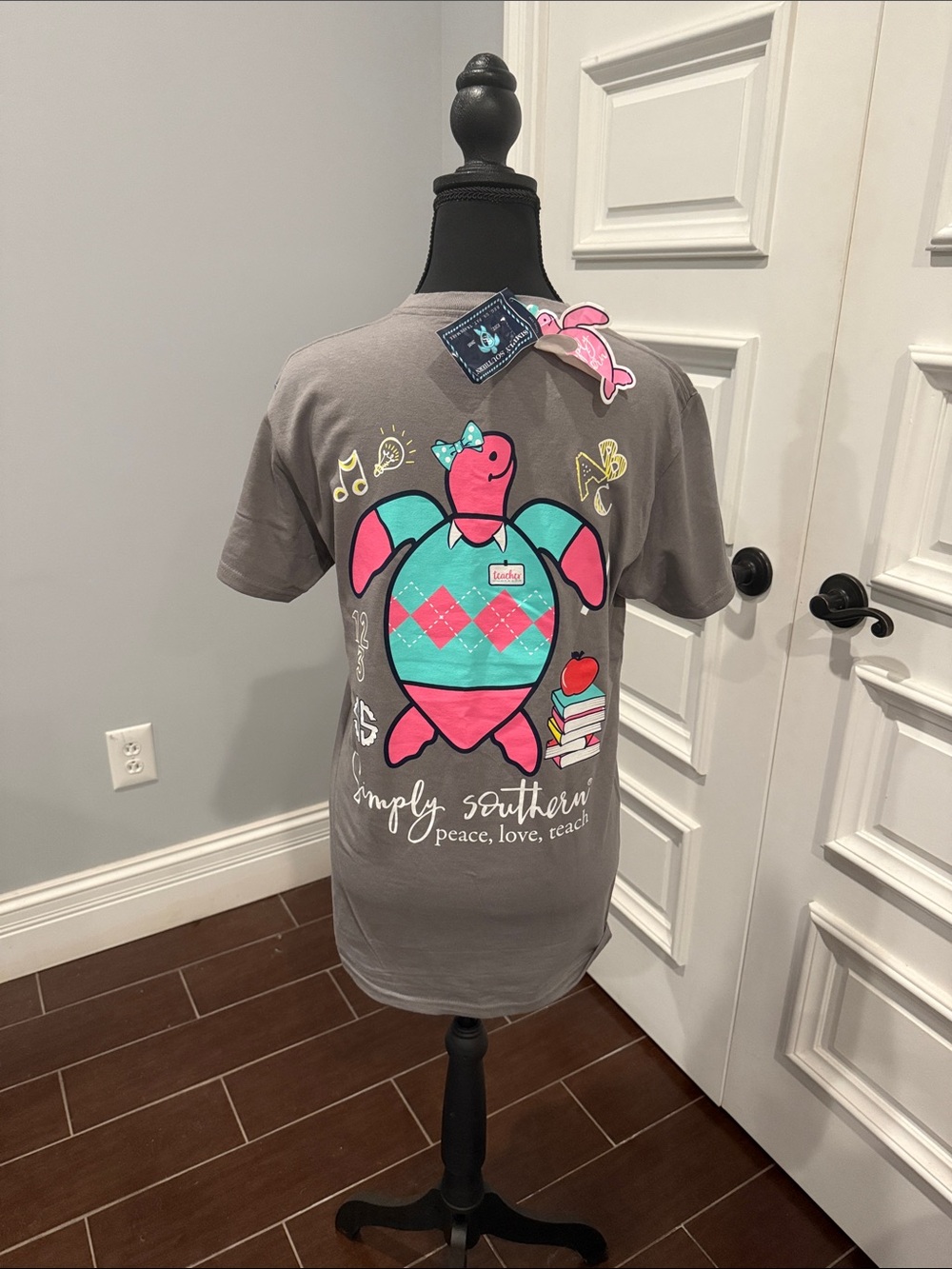 Simply Southern Gray Tee with Pink & Teal Turtle Graphic